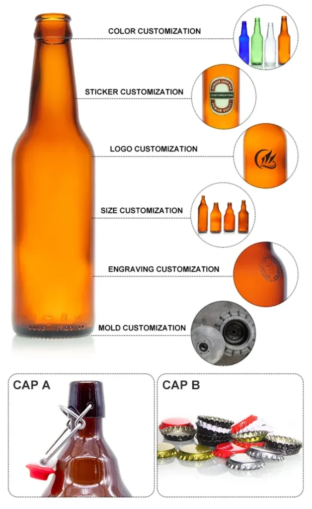 amber glass beer bottles details