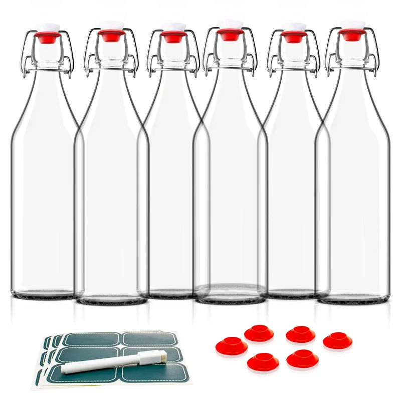 Classic Swing Top Glass Bottles 16oz with Caps for Juice Water Kombucha Wine Beer Milk